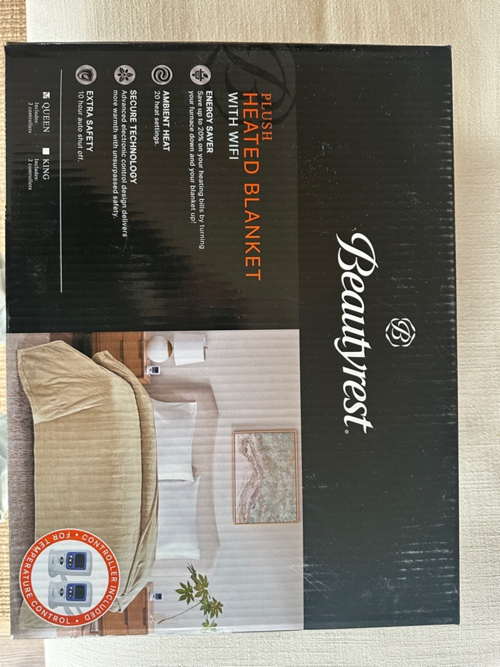 Beautyrest Plush Heated Blanket with WiFi - Beige